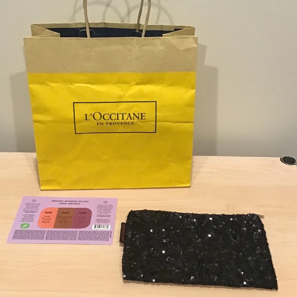 Ybf shimmer cosmetic bag with free items